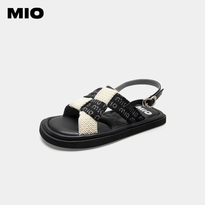 品牌正品MIO米奥复古拼色编织踩屎感沙滩鞋女M233131208