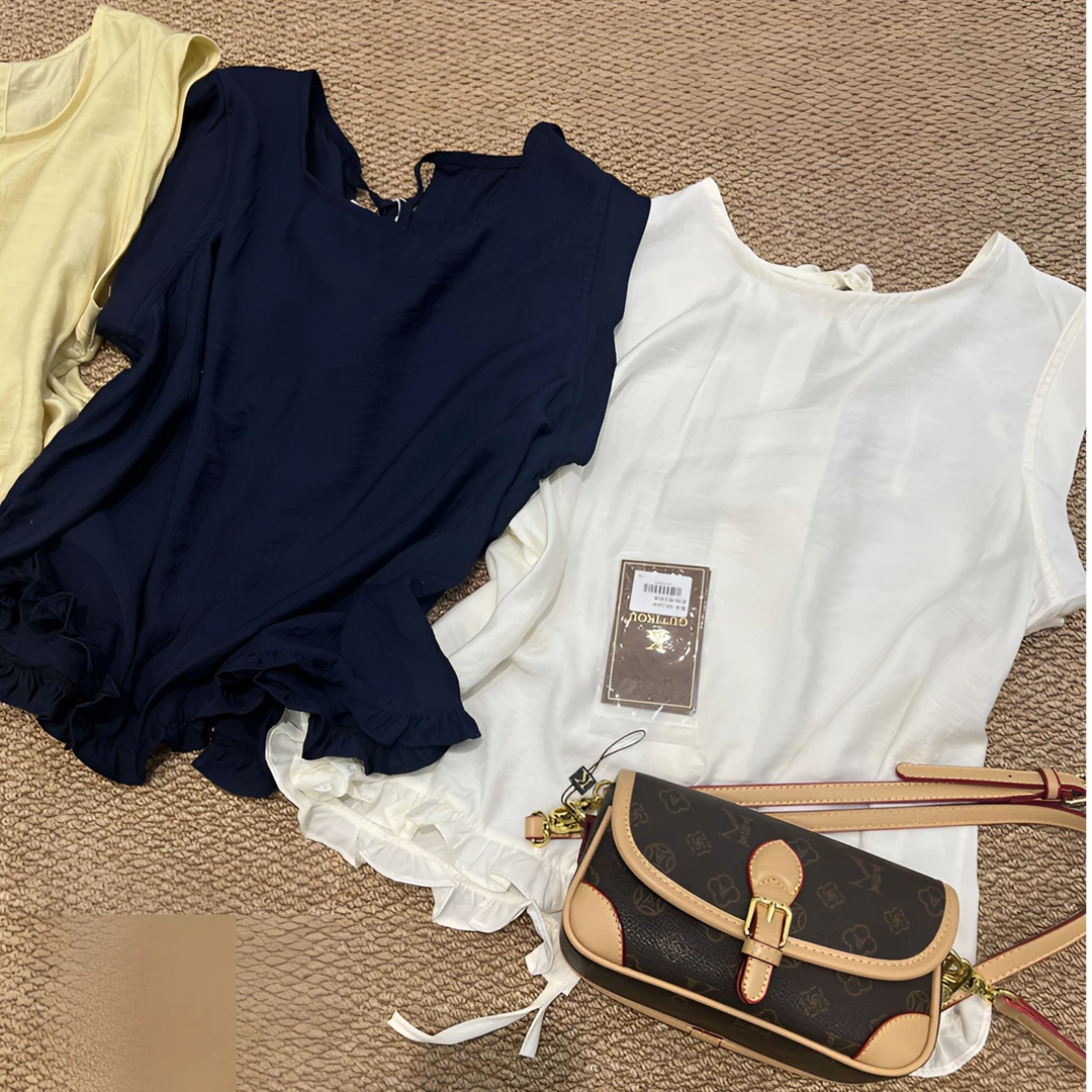 美美服装店Y955 法式木耳边系带无袖衬衫女显瘦设计感上衣