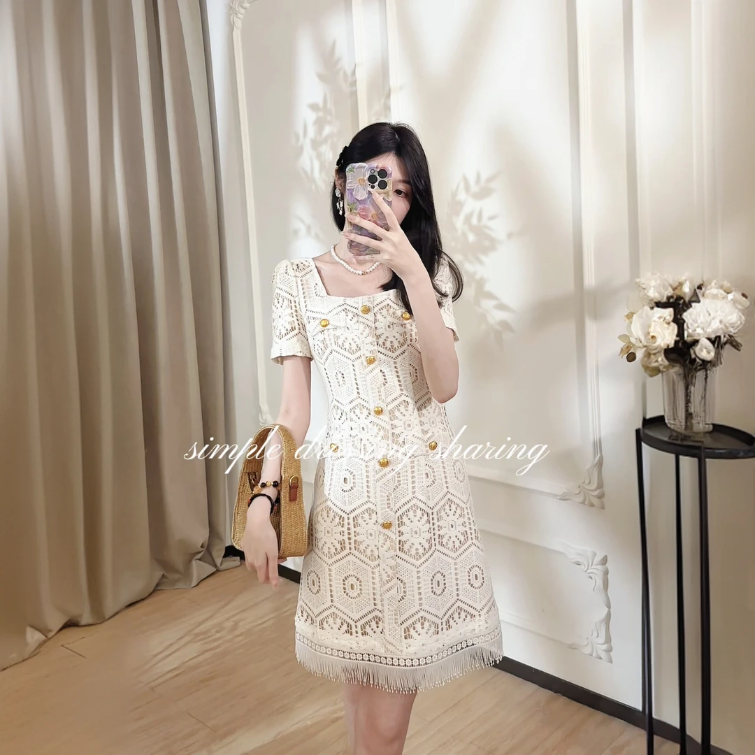 LULU【素雅格调】夏季新款气质显瘦度假风轻奢法式连衣裙-L250054A