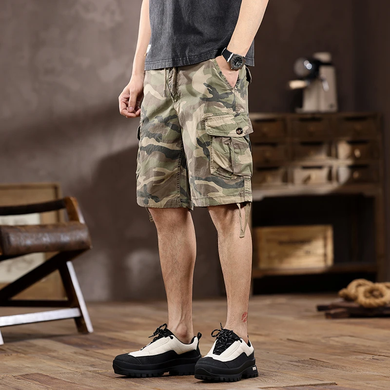 2216迷彩工装裤休闲百搭男士大码宽松多口袋潮流舒适五分纯棉短裤