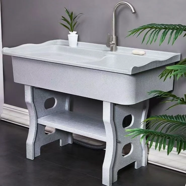 家用石英石洗衣池带搓板室内外通用阳台庭院一体水槽单盆