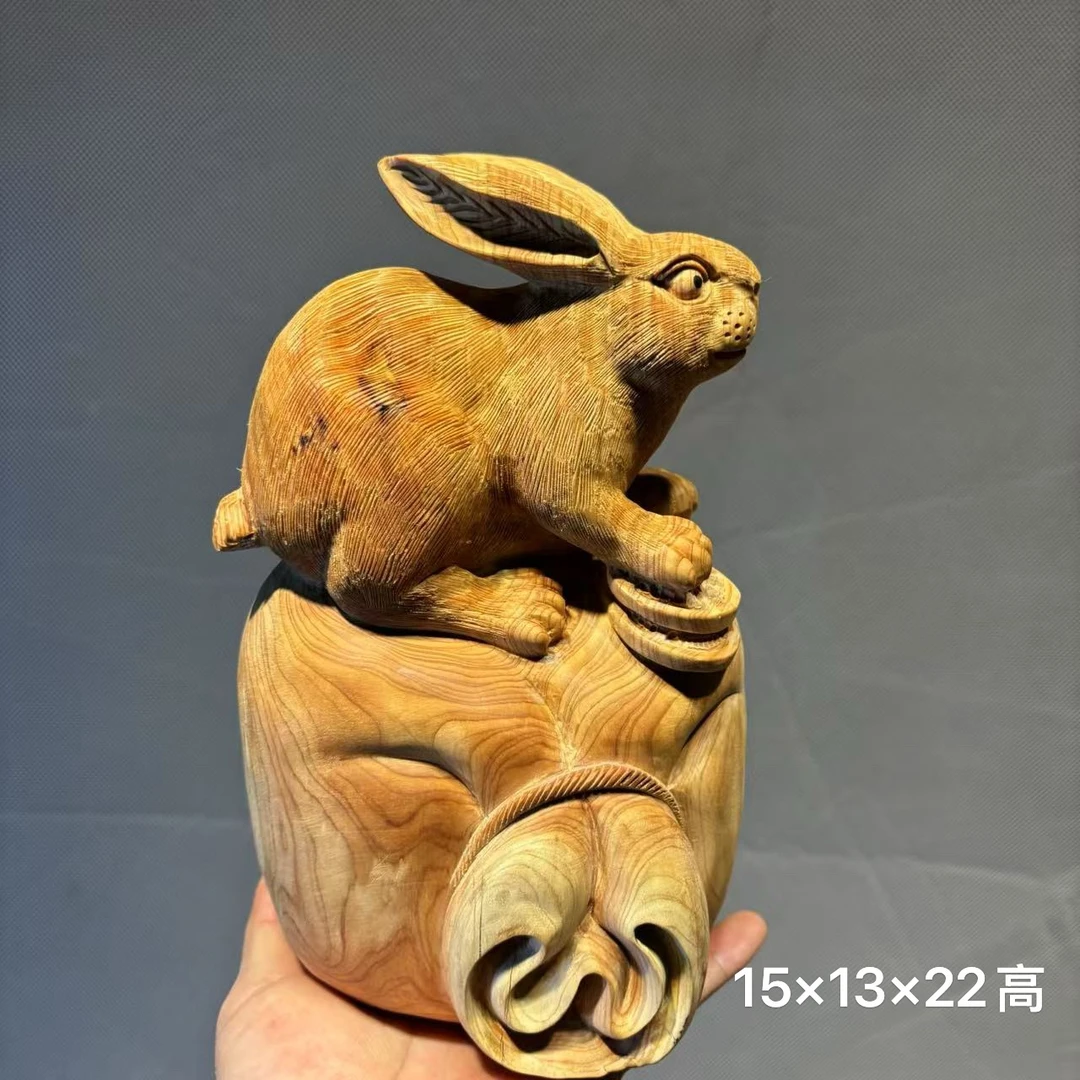 木雕生肖兔办公桌摆件纯手工雕刻招财纳福创意桌面装饰品商务礼品