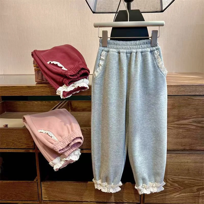 杰米熊女童花边卫裤裤子春季新品小女孩洋气束脚裤宝宝韩版拼接休