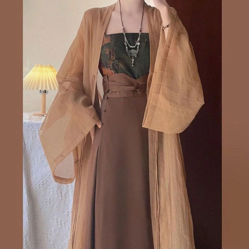 夏季新款中式改良汉服女开衫元素吊带半身裙宋制禅意民国风两件套