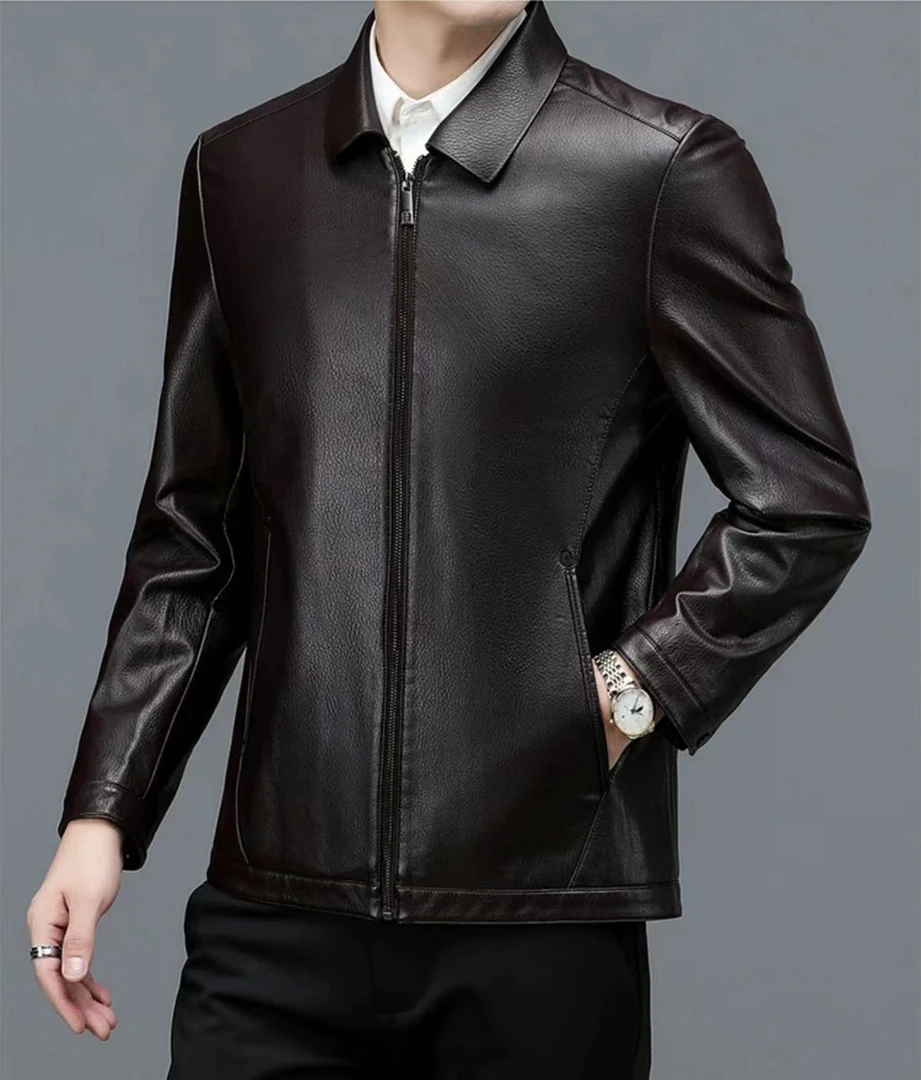 （海宁）男士翻领真皮休闲商务百搭高档皮衣外套
