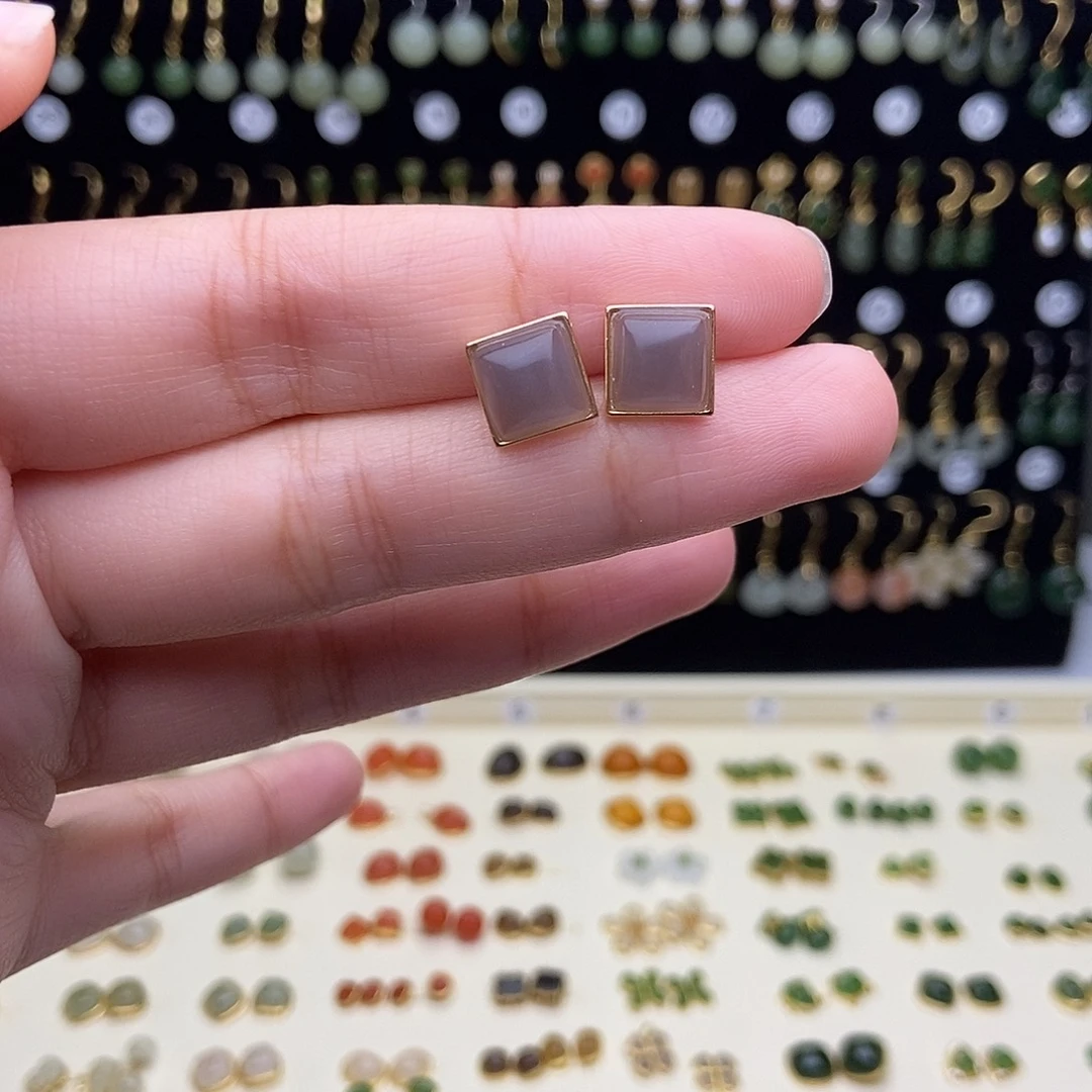 和田玉银S925镶嵌耳饰