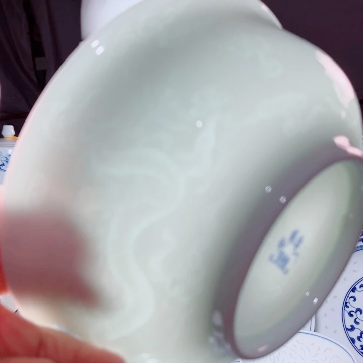 青花玲珑7寸面碗双龙戏珠