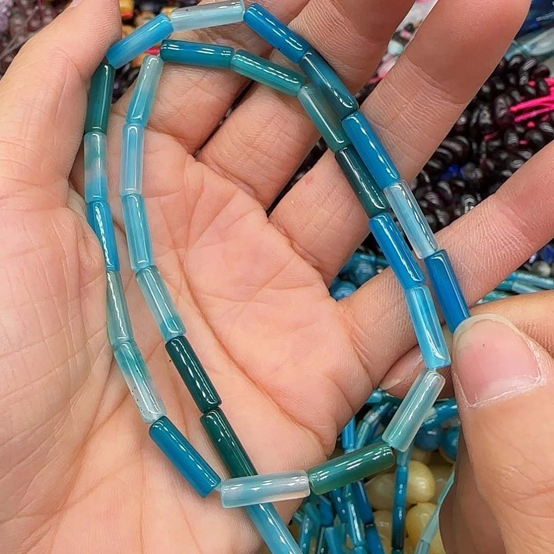 玛瑙/玉髓合金珠宝半成品蓝玛瑙4-13mm一条