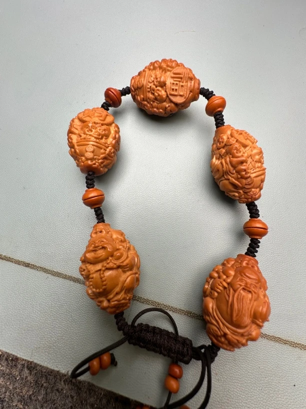 橄榄核雕刻福禄寿禧财手串文玩收藏大料精品