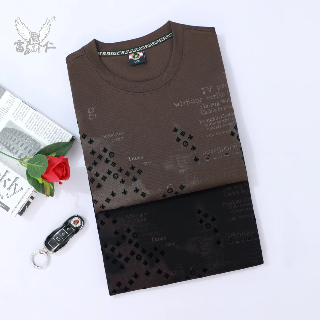 雷仁2025秋冬新款男士时尚印花长袖休闲衫套头圆领卫衣男LR52077