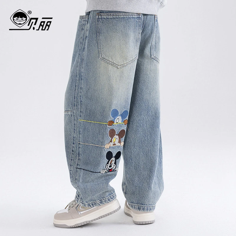 2025新款春装儿童卡通牛仔裤童装男童春款休闲老爹裤中大童裤子潮