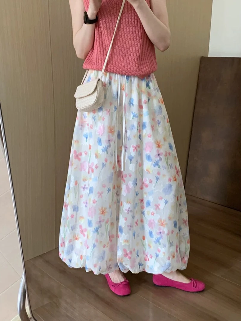 【张开心】彩色立体花朵冰丝韩系花苞阔腿裤休闲裤