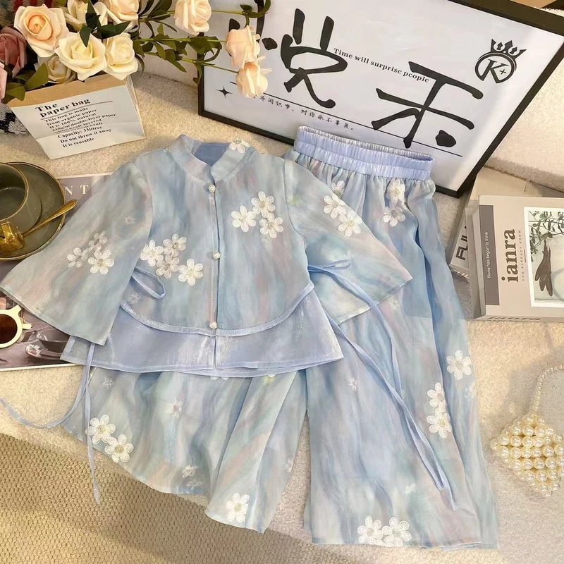 新款女童新中式国风绣气质款套装夏季少女套装两件套复古仙气日常