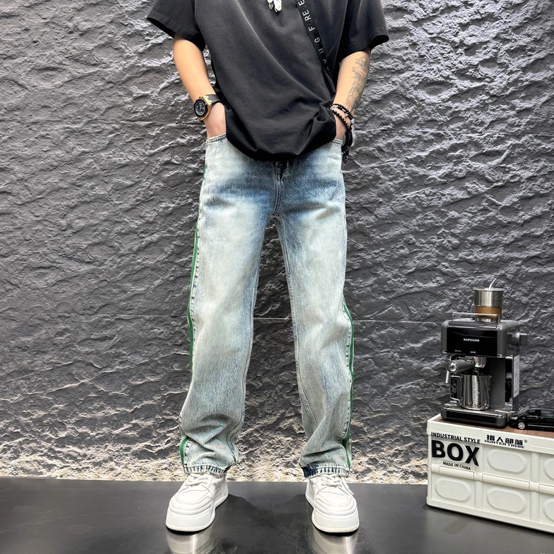 2025秋季新款男士怀旧蓝牛仔裤宽松直筒裤百搭时尚休闲裤纯色男裤