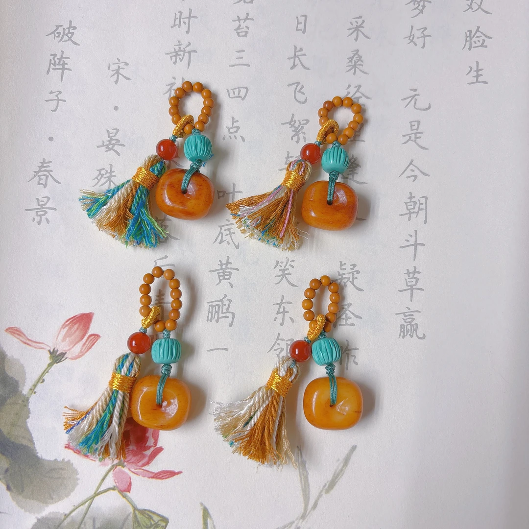 原创天然驼骨方扣小滴溜配蒙松百香籽流苏手链项链吊坠挂件提溜