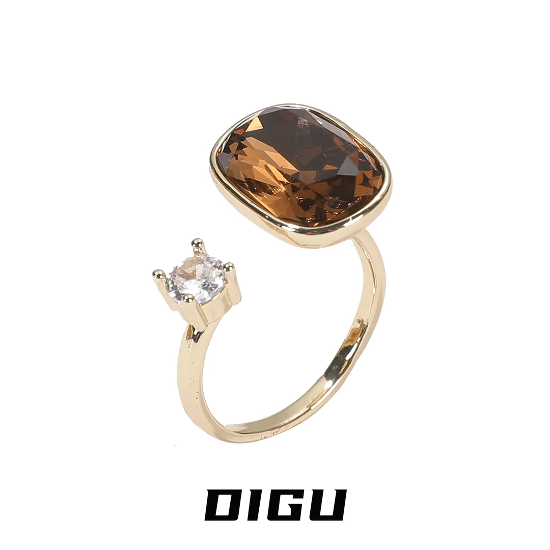 嘀咕家 铜合金合成锆石戒指 法式镶钻开口戒指秋冬闪钻食指戒指环