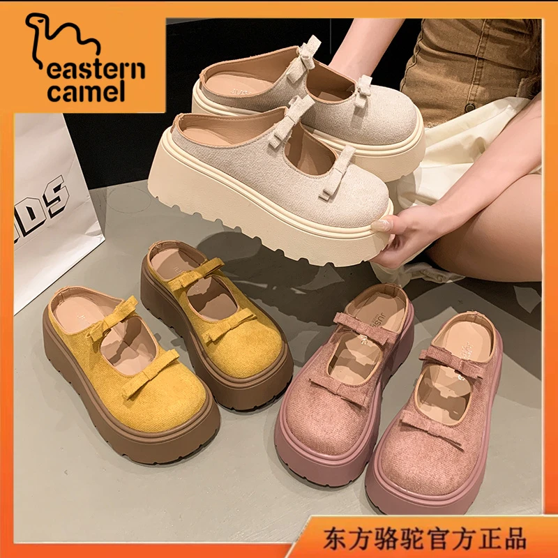 东方骆驼女鞋夏季新款时尚百搭增高厚底包头拖女士小众轻奢勃肯鞋