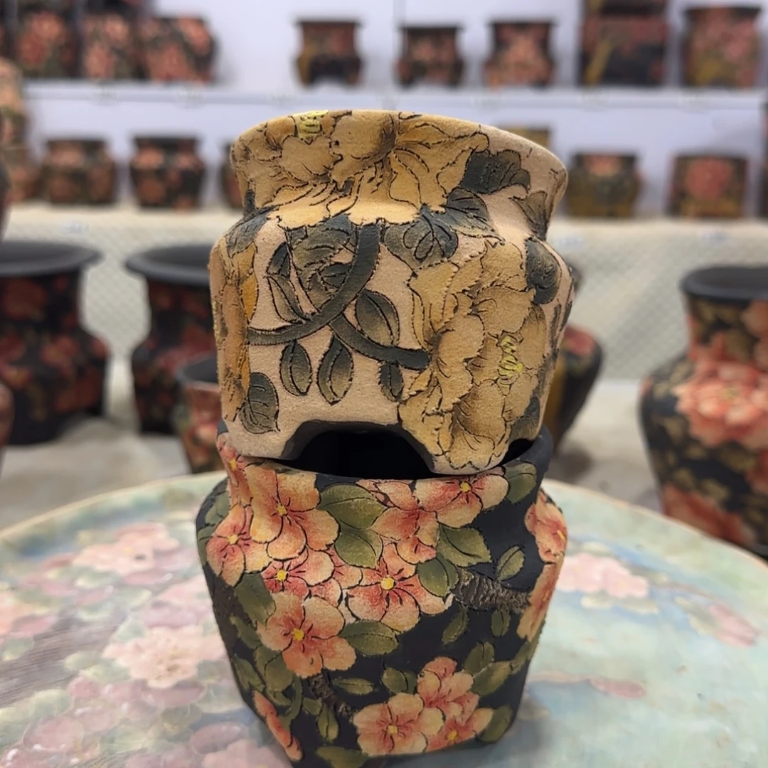 花盆紫砂精品多肉手绘花盆