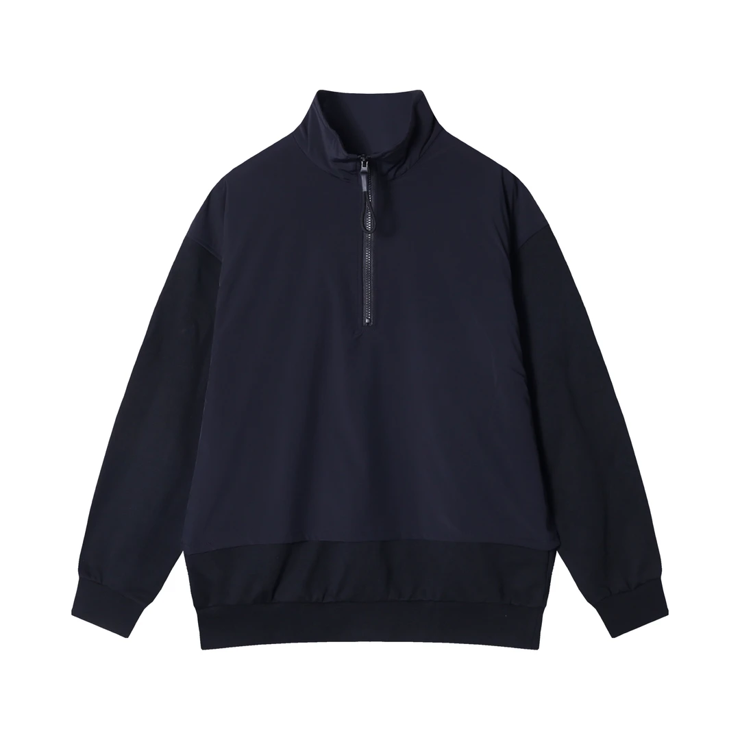 秋冬新款男士半拉链高领拼接纯色宽松长袖套头校园风卫衣