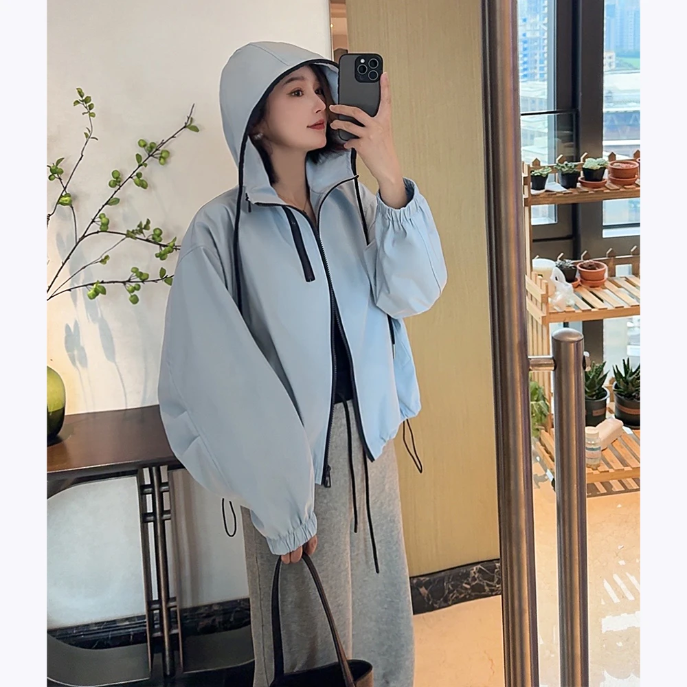 MISS RUILI定制  韩系连帽冲锋衣外套女休闲百搭撞色上衣F0057