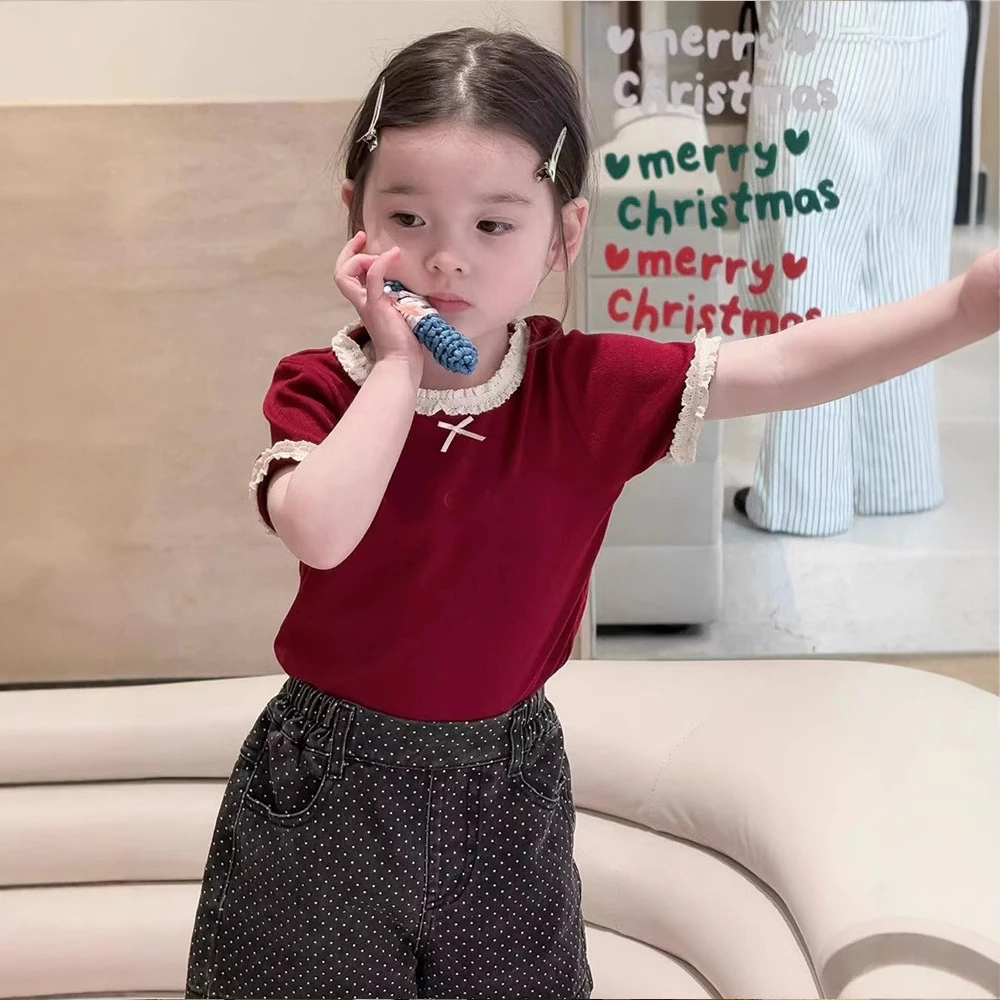 2025女童少女风花边T恤童装韩版夏季夏款休闲上衣女宝女童公主