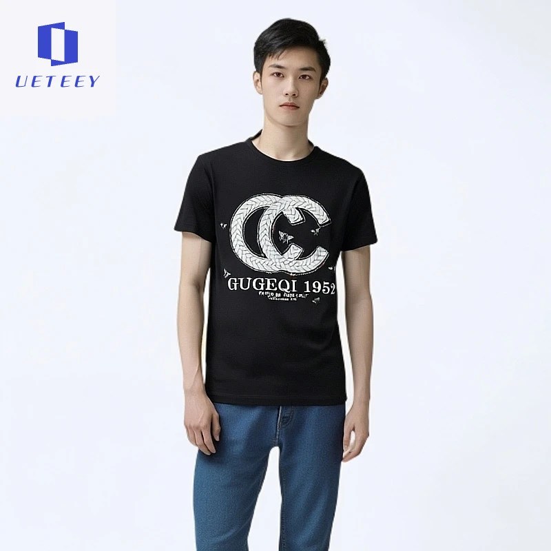 t恤男夏季潮牌轻奢丝光棉时尚上衣薄款男士t恤短袖冰丝衣服男款