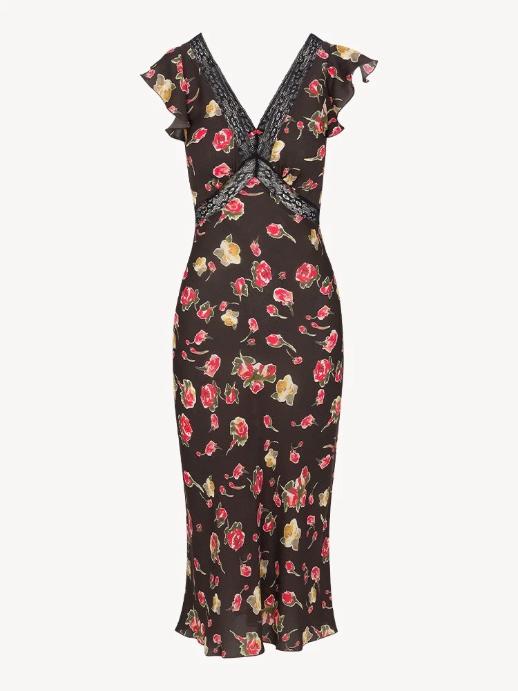 25真丝玫瑰印花连衣裙