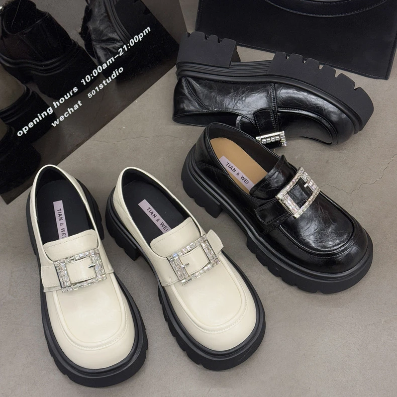 2025春季新款厚底松糕乐福鞋女圆头皮带扣小皮鞋英伦风JK单鞋