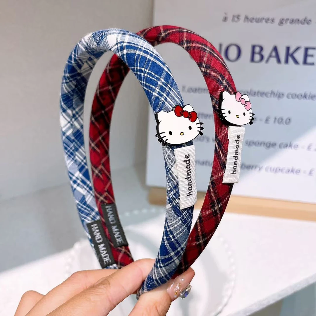 B-0668（满10米飞）2个韩系红蓝格子粉猫发箍儿童碎发发箍 发圈
