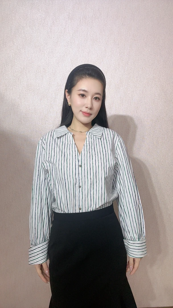 不支持退换长袖极简风衬衫女士休闲常规拼接条纹时尚1300212