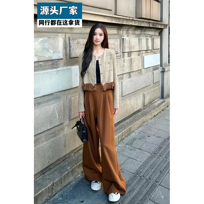 梵乐芬小香风套装女秋季新款高级感时尚短款外套西装阔腿裤两件套