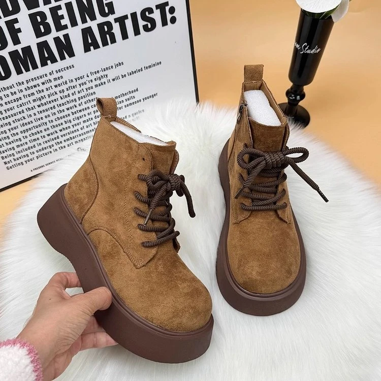 【万达撤柜】马丁靴女2025冬新款厚底增高短靴加绒加厚新款马丁靴