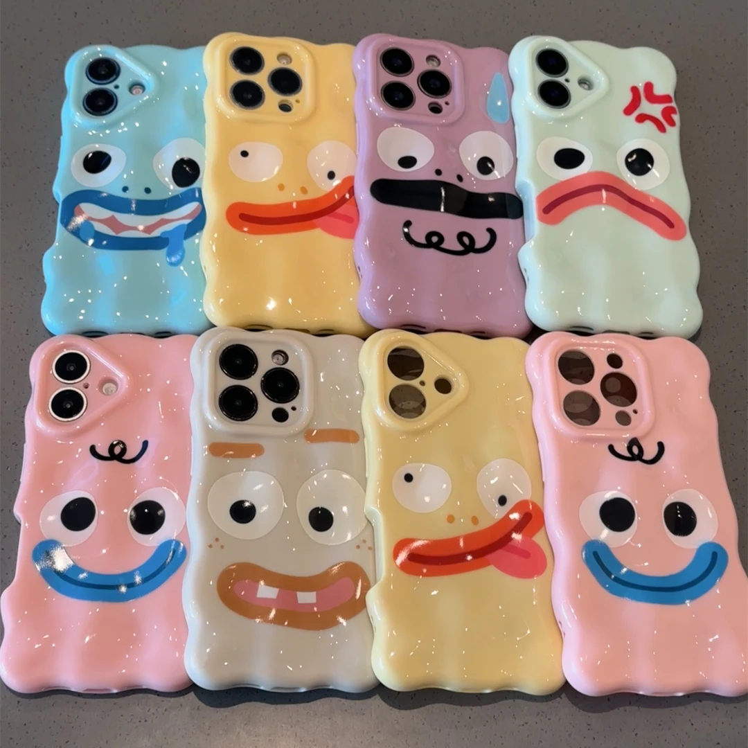 欧克里里趣味表情苹果16promax手机壳15/14波浪云朵壳13/12/11套