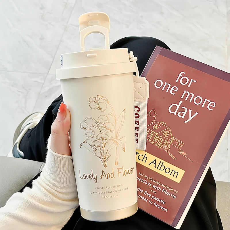 新款轻奢铃兰杯316不锈钢保温保冷杯时尚高颜值咖啡杯大容量便携