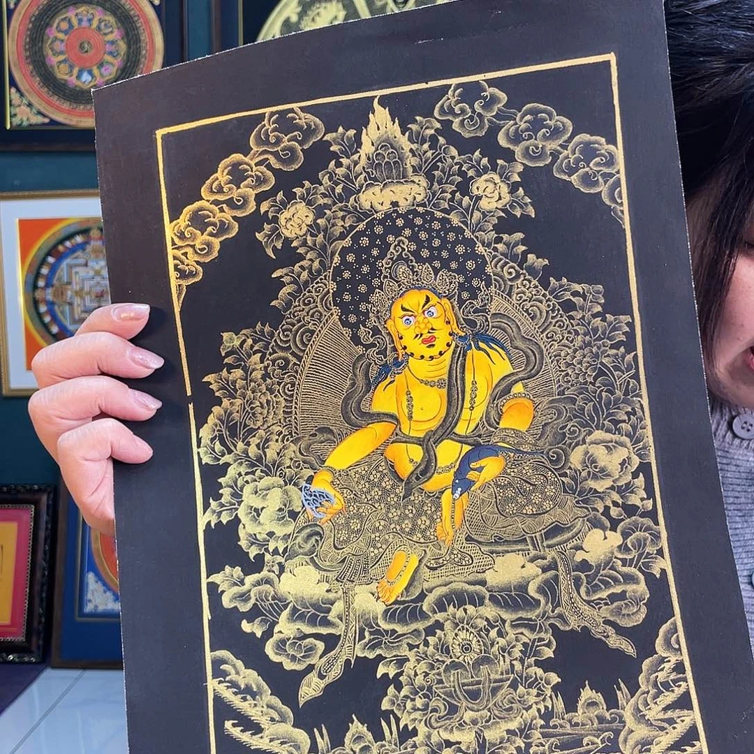 卷轴画黄财手绘矿料唐卡30*20厘米