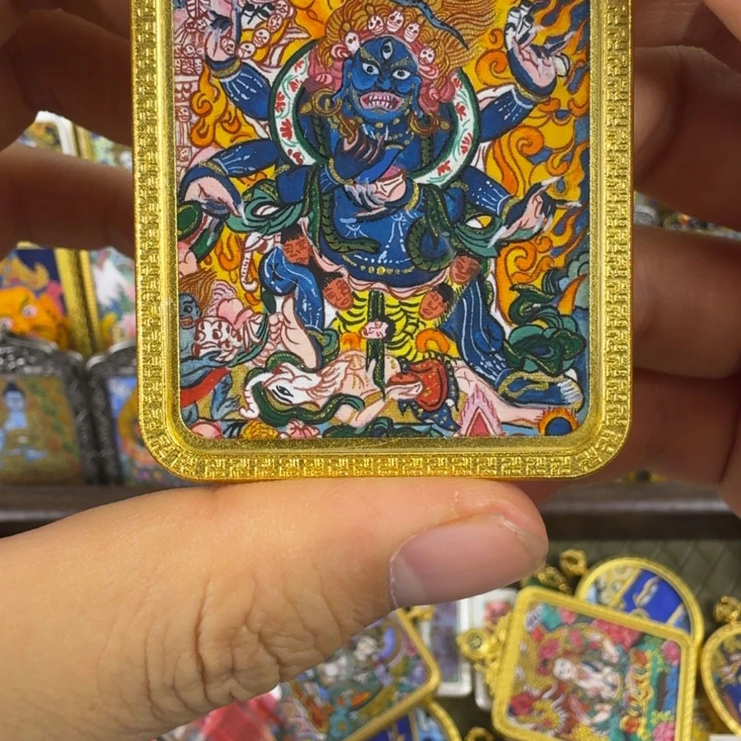 吊坠纯手绘六臂大黑天唐卡