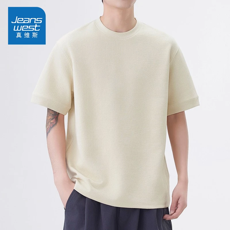 Jeanswest/真维斯美式复古休闲短袖T恤男生夏季百搭宽松潮牌上衣