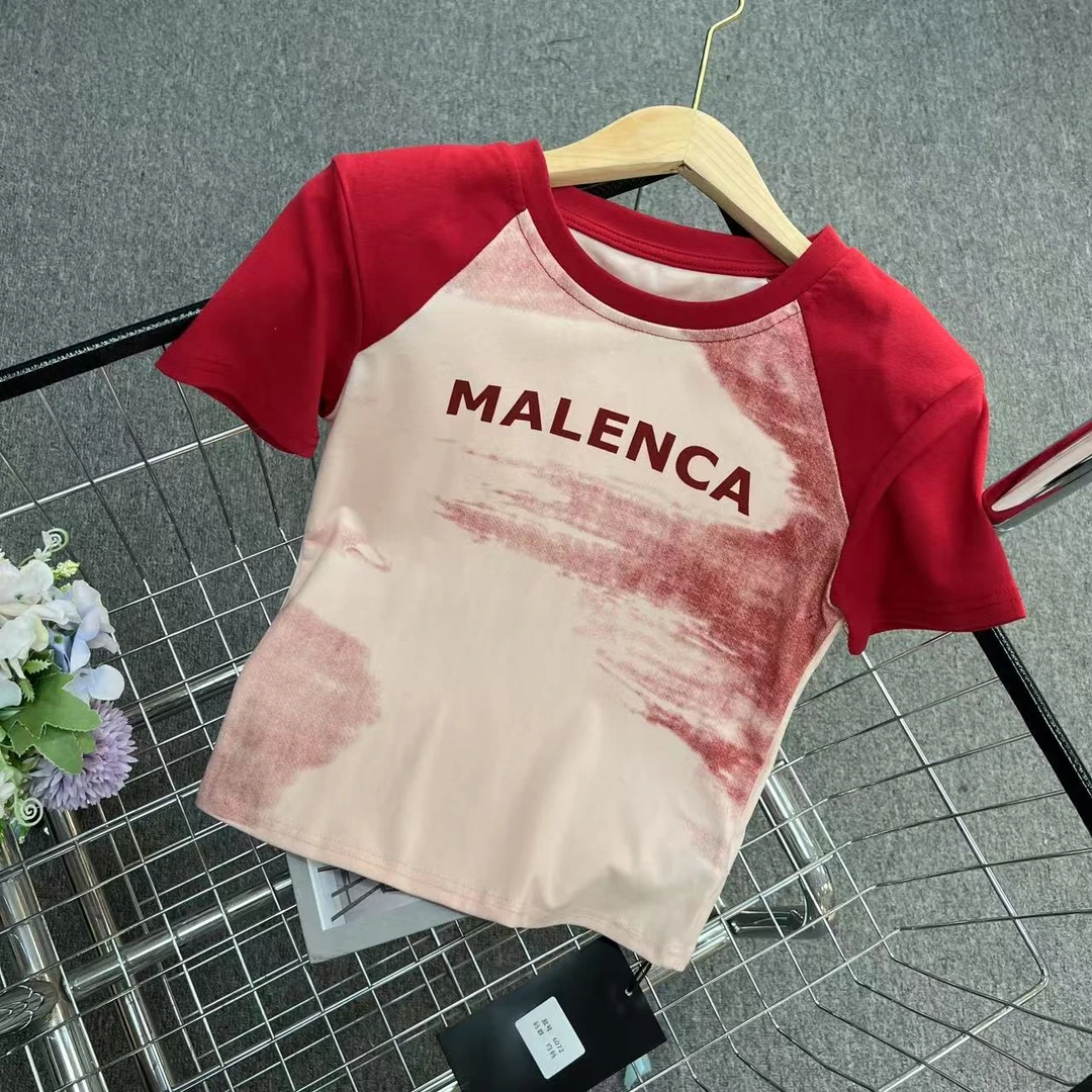 时尚气质渐变拼色字母短袖Y6072