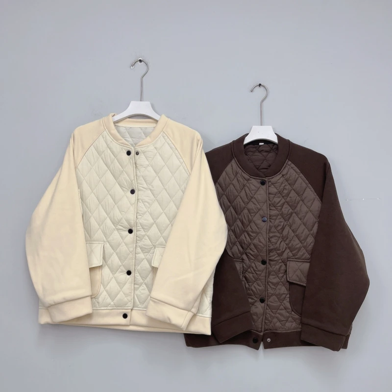 415冬季新品外套 休闲时尚百搭加厚圆领菱形格