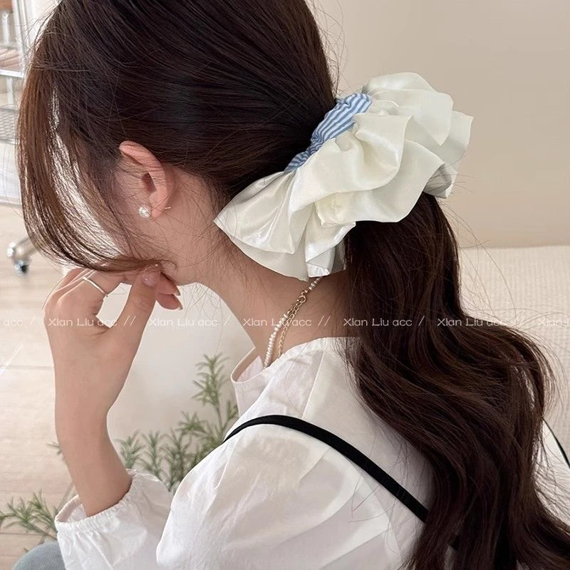 简约拼接缎面大肠发圈女2025新款高弹力发绳扎马尾不伤发头绳发饰