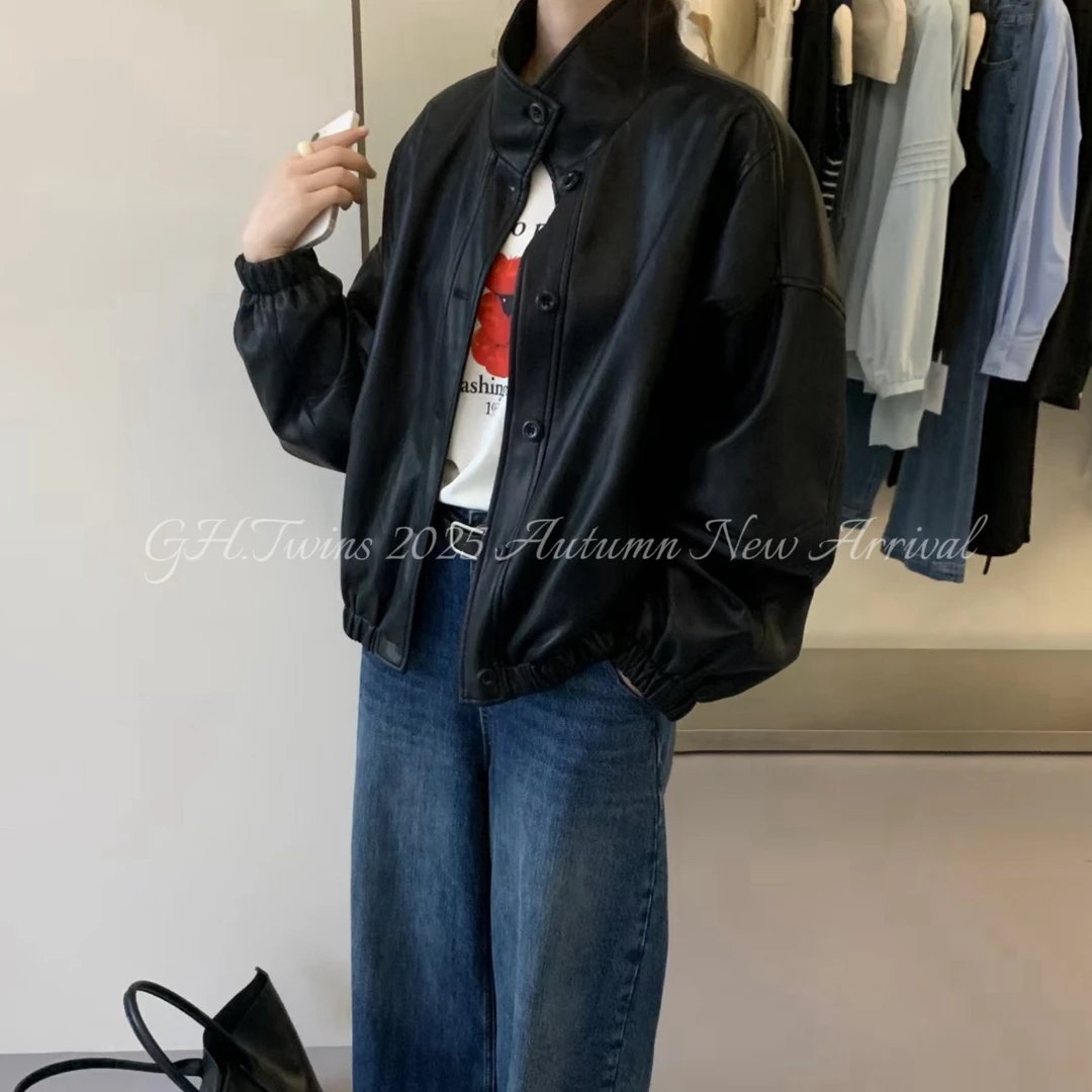 水洗薄款2025年秋季服装版型皮衣短款百搭时尚女装