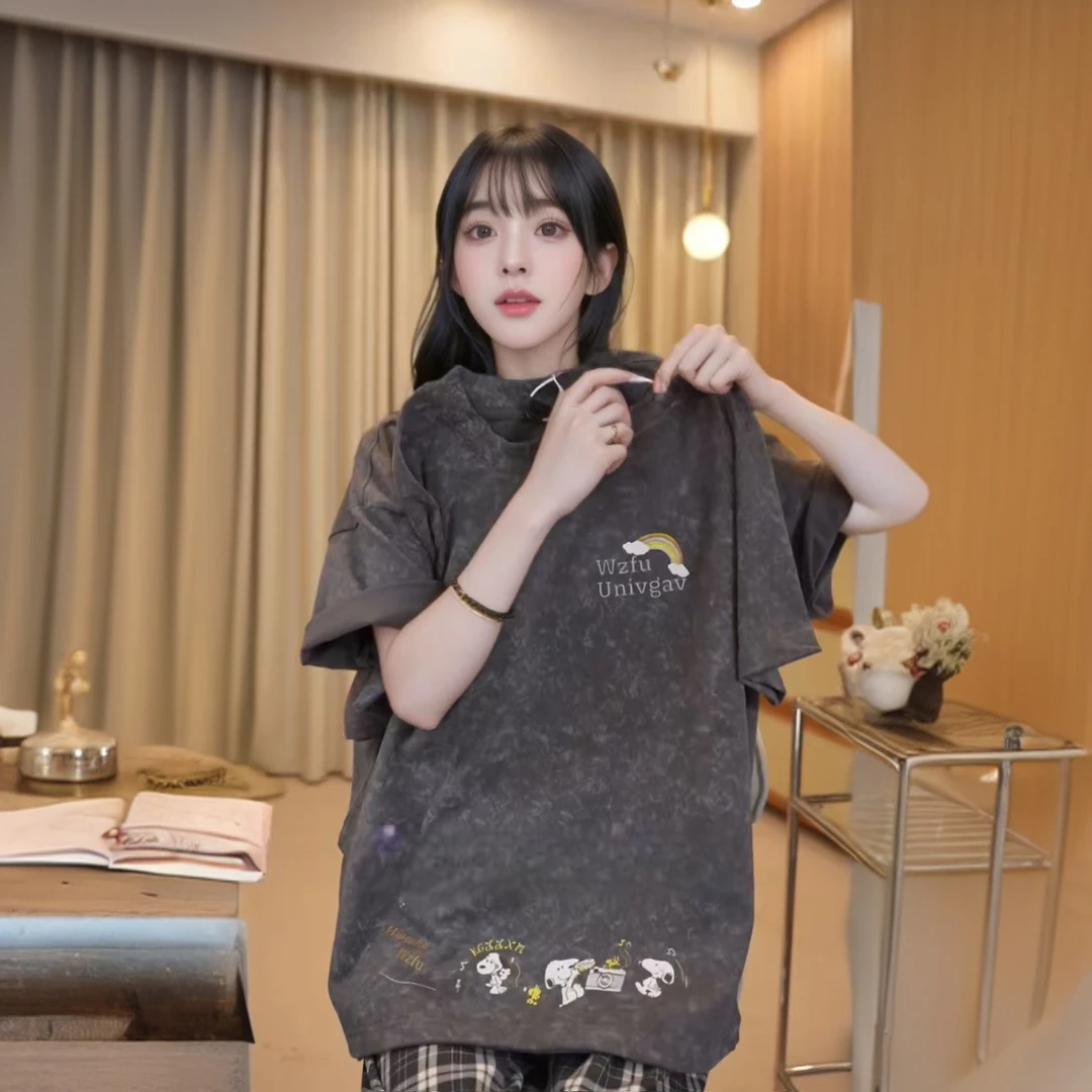 夏季半袖印花圆领情侣宽松短袖t恤纯棉时尚休闲百搭#T021852