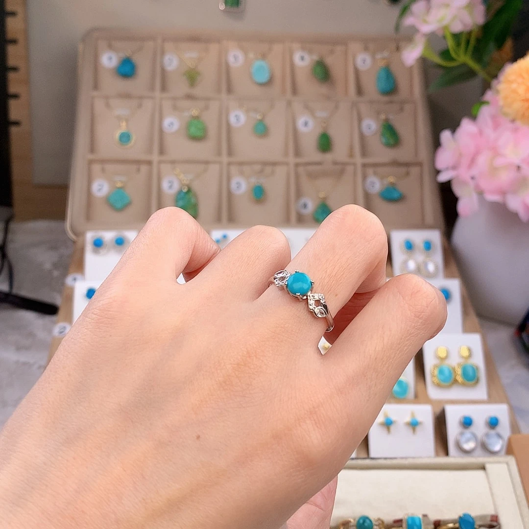 绿松石银S925镶嵌戒指