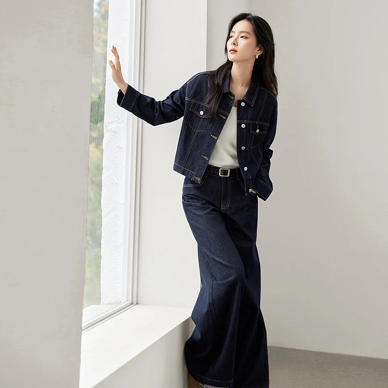 【达人专属】D01对白复古高级感牛仔套装阔腿长裤两件套FDZ010