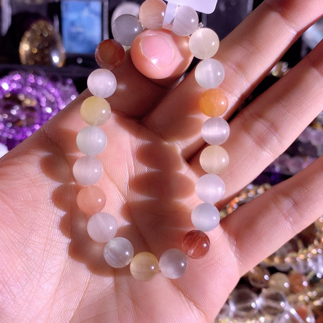 水晶手串未镶嵌小***?彩兔毛手链9+