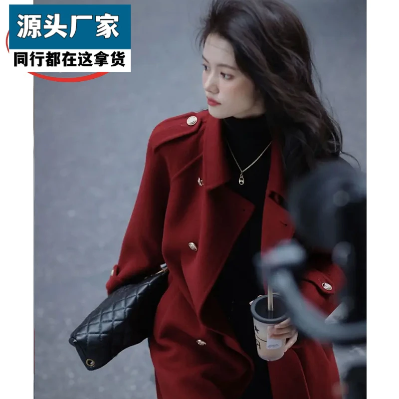 梵乐芬名媛小香风修身毛呢大衣女秋冬新款中青年中长款纯色加绒加