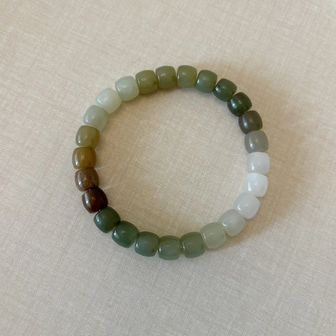 天然渐变搭配和田玉多宝手串7mm