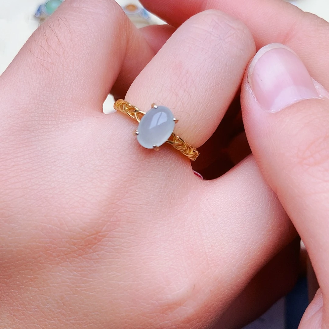 翡翠戒指银S925镶嵌天然A货翡翠