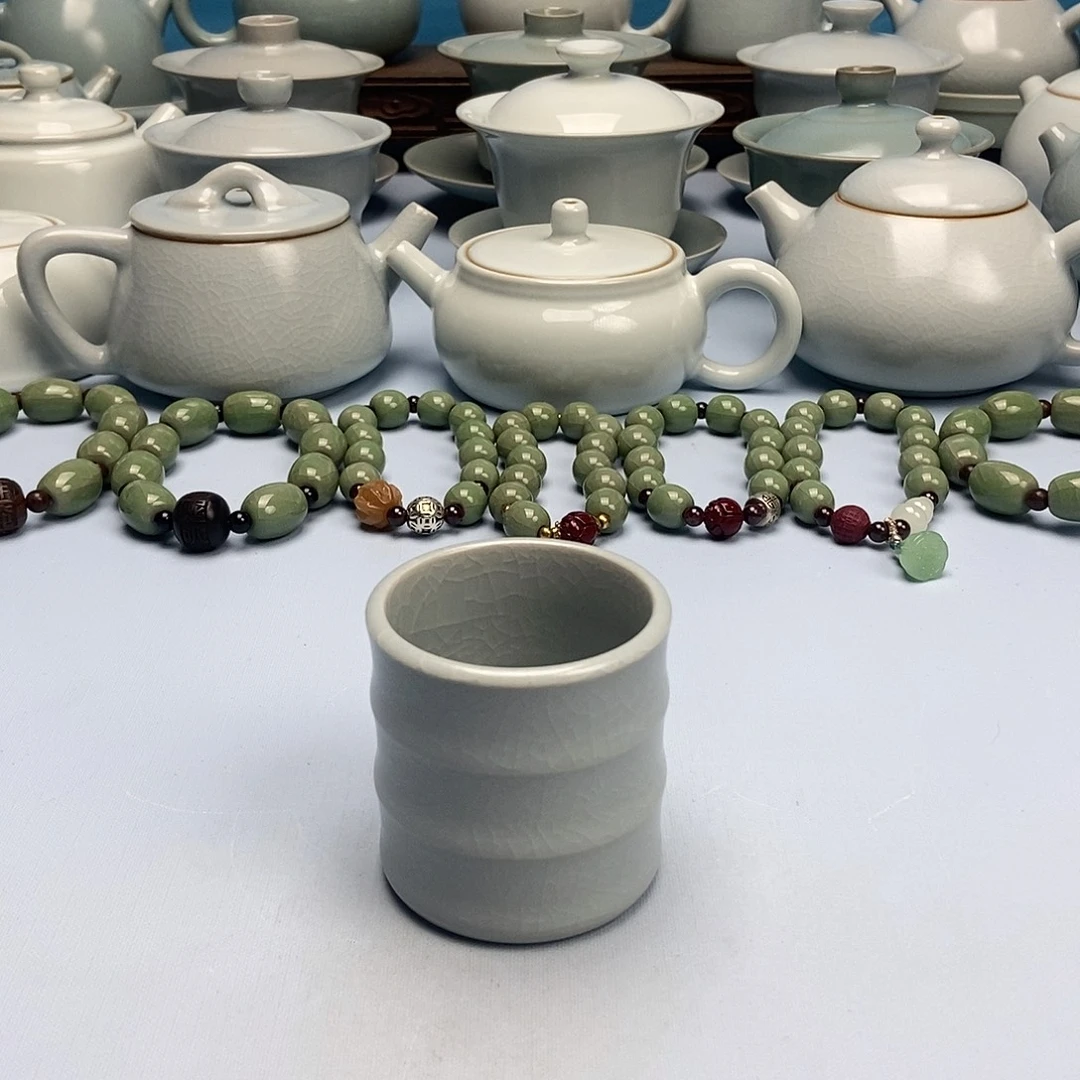杯仿古月白竹节杯原矿原釉原产地