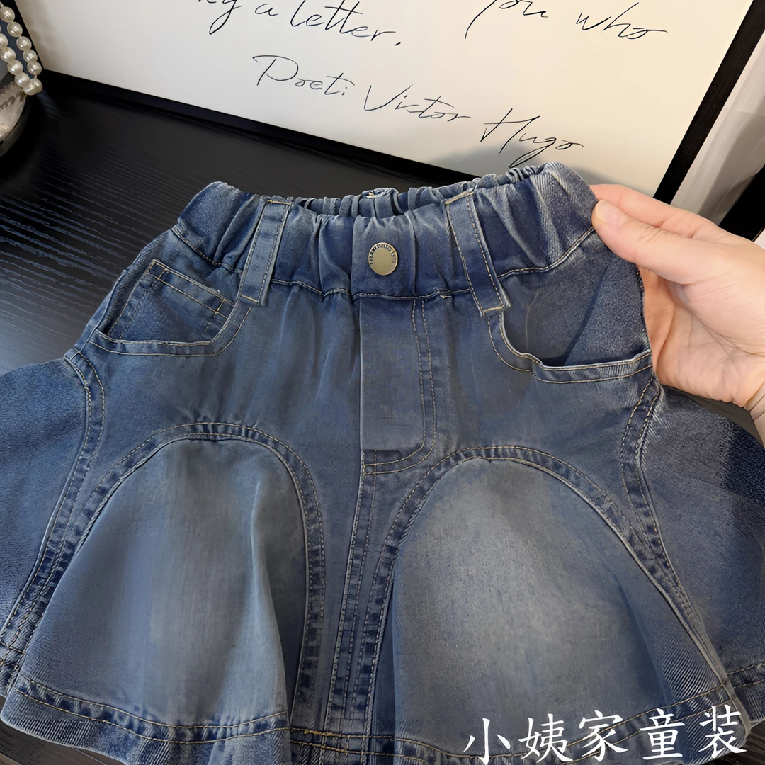 韩版童装夏装女童短裙子2025夏季新款儿童洋气百搭牛仔百褶裙